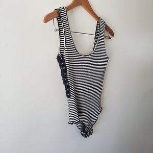 LF / Emma and Sam Striped Lace Up Bodysuit